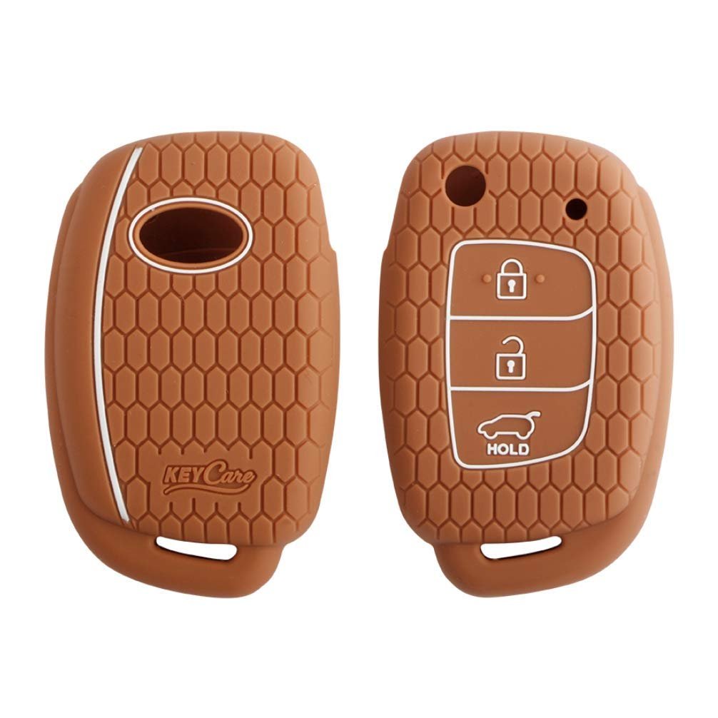Silicone Key Cover Compatible with Hyundai Grand i10 Nios with flip Key (Tan) Image