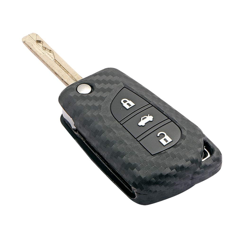 Blue Fiber Style Car Key Cover Compatible with Toyota Corolla Altis Innova Crysta 3 Button Flip Key Cover (Blue) Image 