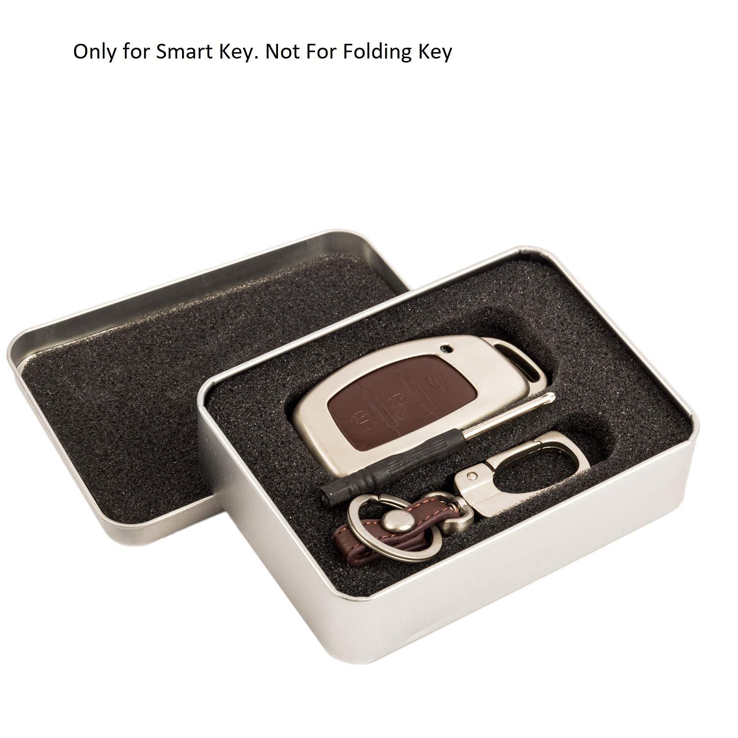 Car Key Cover Case Fob Compatible with Hyundai Elite Creta Made up of Zinc Alloy and Brown Leather Image 