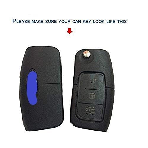 TPU Carbon Fiber Style Car Key Cover Compatible with Fiesta, Figo, Old Ecosport Flip Key (Black) Image 