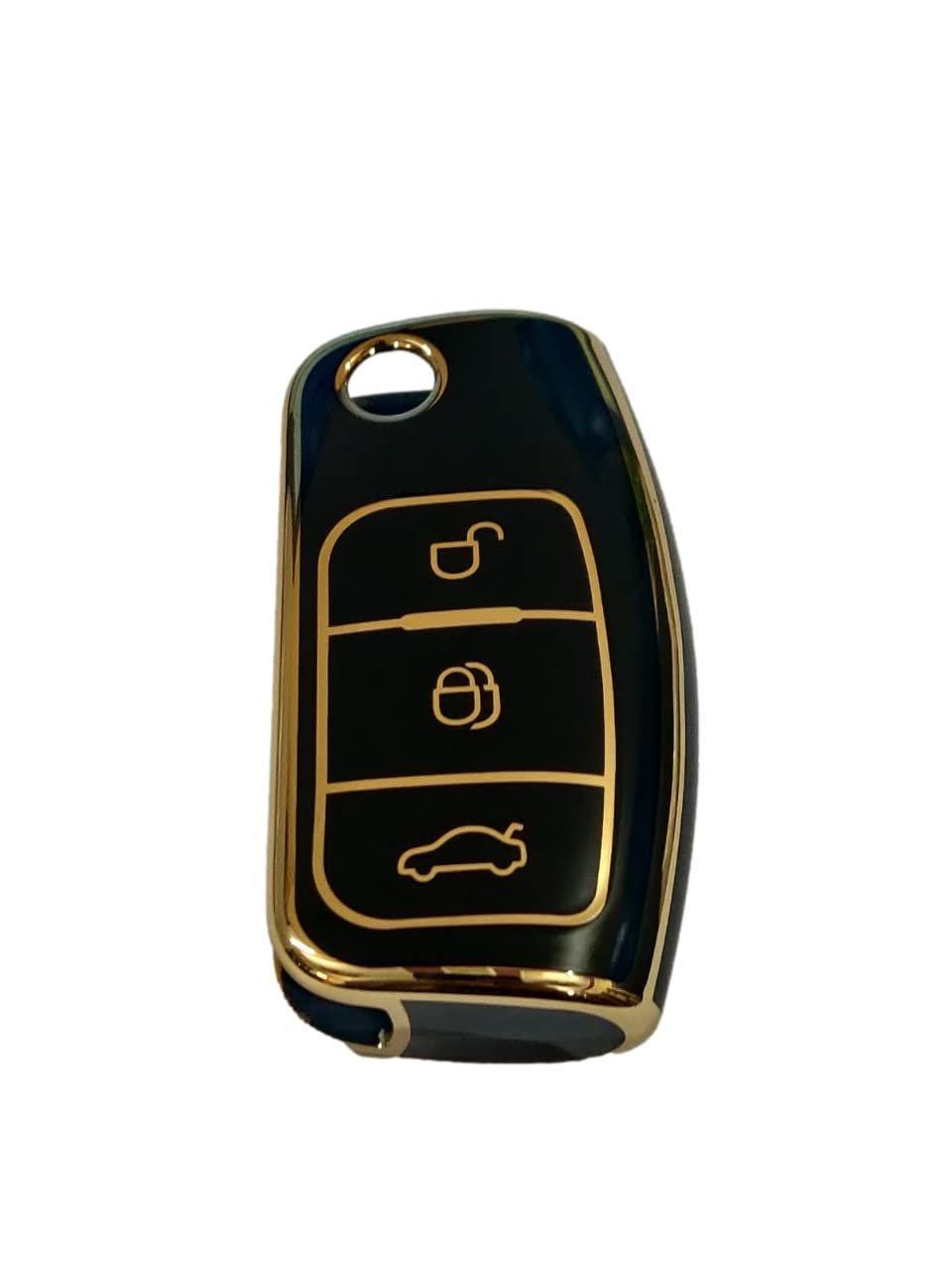 TPU Carbon Fiber Style Car Key Cover Compatible with Fiesta, Figo, Old Ecosport Flip Key (Black) Image