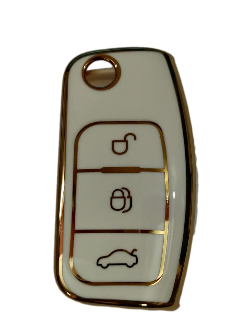 TPU Carbon Fiber Style Car Key Cover Compatible with Fiesta, Figo, Old Ecosport Flip Key (White) Image 