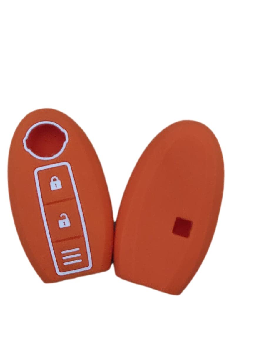 Silicone Car Key Cover Case Compatible with Nissan Micra, Sunny, Teana, Magnite 3 Button Smart Key (Orange, Pack of 1) Image