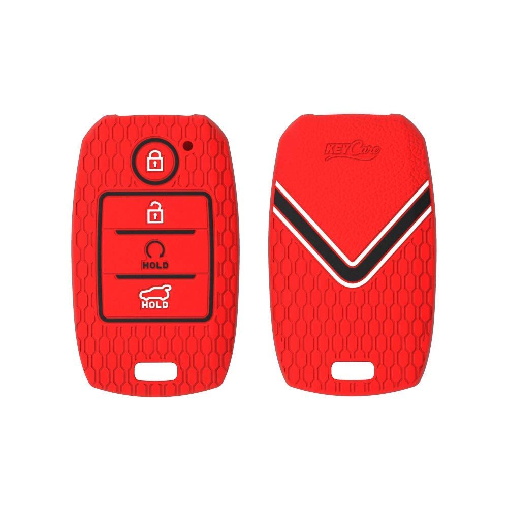 Silicone Key Cover Compatible with Kia Sonet, Seltos 2020 4 Button Smart Key (Push Button Start Models, Red) Image