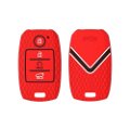 Silicone Key Cover Compatible with Kia Sonet, Seltos 2020 4 Button Smart Key (Push Button Start Models, Red) Image 