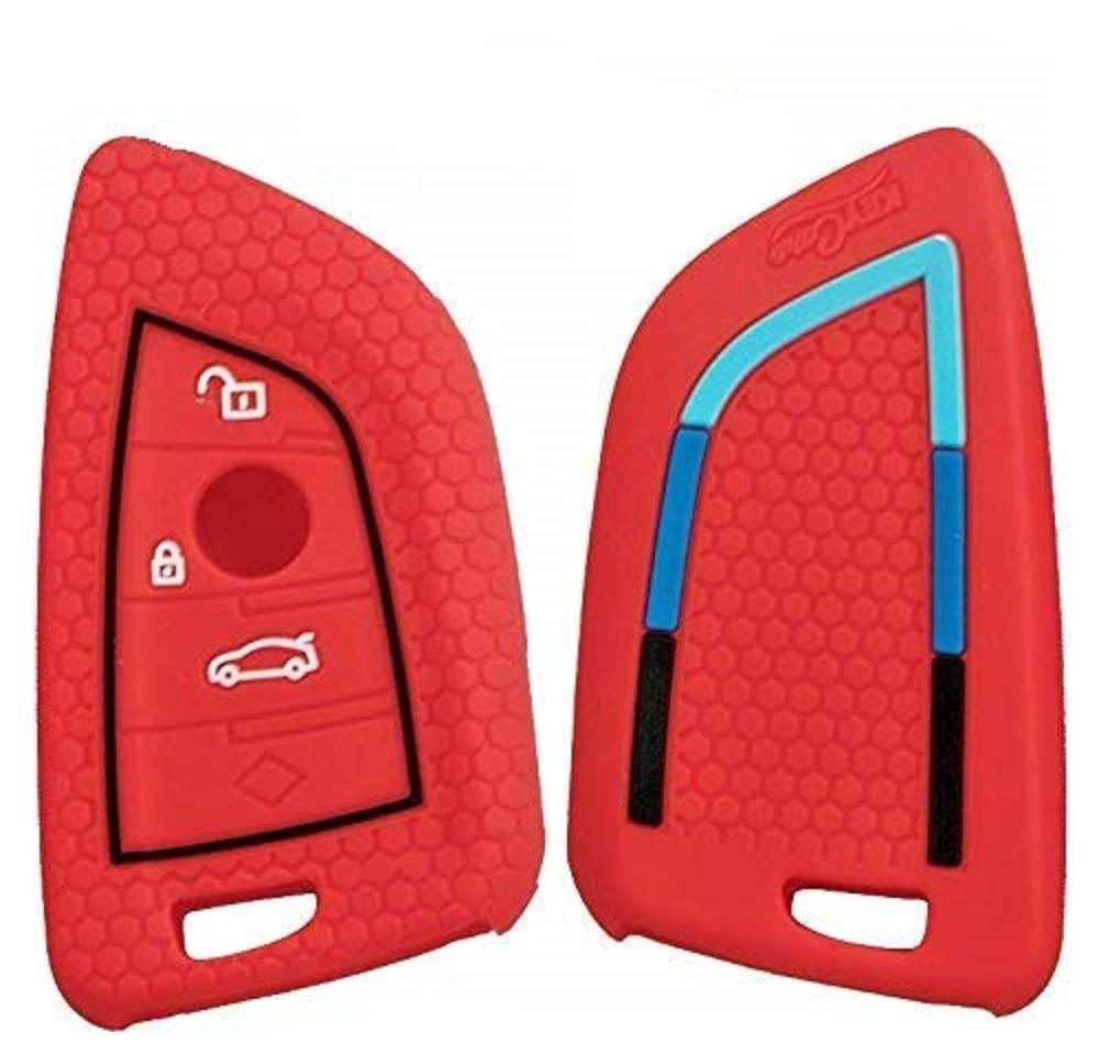 Silicone Key Cover Compatible with BMW X1 X2 X3 X5 X6 and 5 Series 2018 7 Series 2017 4 Button Smart Key (Red) Image