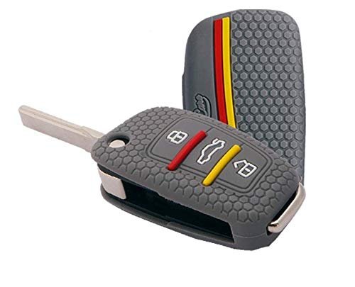 Silicone Key Cover Fit for Au-di A1 A3 A6 Q2 Q3 Q7 TT TTS R8 S3 S6 RS3 3 Button flip Key(Grey) Image