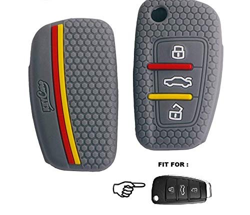 Silicone Key Cover Fit for Au-di A1 A3 A6 Q2 Q3 Q7 TT TTS R8 S3 S6 RS3 3 Button flip Key(Grey) Image 