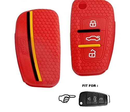 Silicone Key Cover Fit for Au-di A1 A3 A6 Q2 Q3 Q7 TT TTS R8 S3 S6 RS3 3 Button flip Key(Red) Image