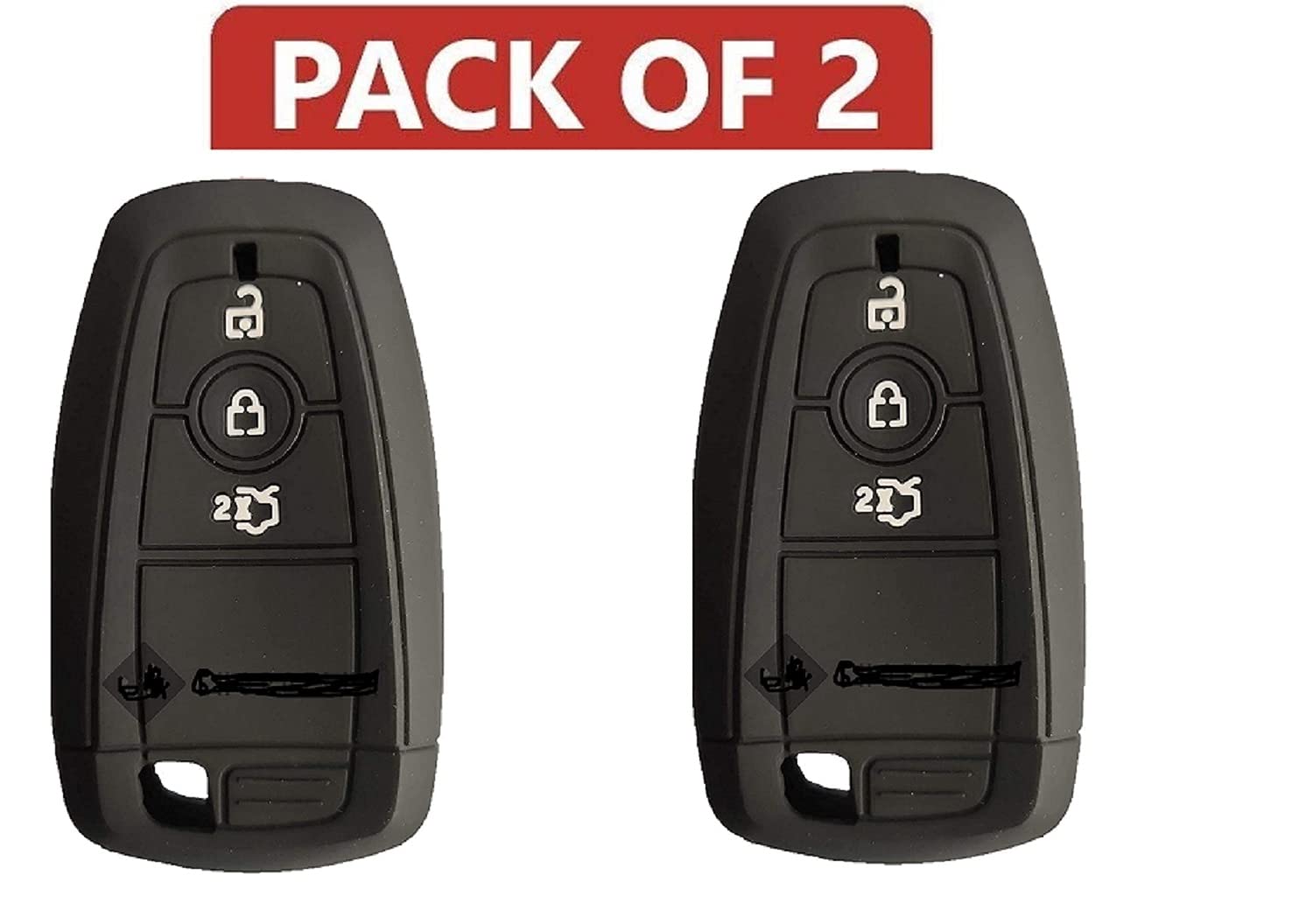 4 Buttons Silicone Key Cover Compatible with Ford Endeavour Smart Key (Black, Pack of 2) Image