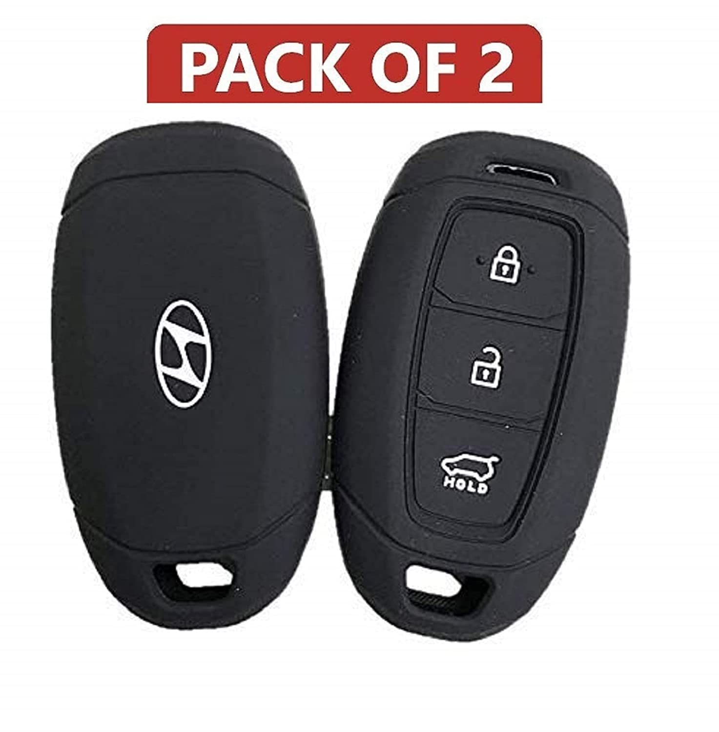 Silicone Remote Key Cover Compatible with Hyundai Verna 2017 Onwards 3 Button Push Button Start (Black, Pack of 2) Image