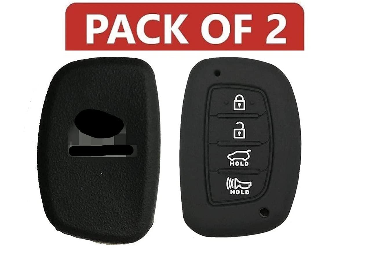 Silicone Key Cover Compatible with Hyundai Venue 4 Button Push Start Model (Black, Pack of 2) Image 
