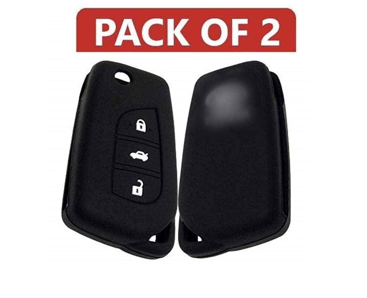 Silicone Key Cover for 3 Button Remote Flip Key Cover Compatible with Toyota Corolla Altis/Innova Crysta (Pack of 2) Image