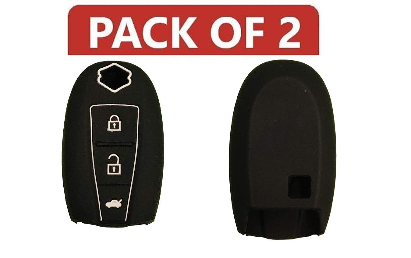 Silicone Key Cover Compatible with Suzuki Vitara Brezza/Scross/Baleno/Swift/Ciaz Smart Key (Black on White) (Pack of 2) Image