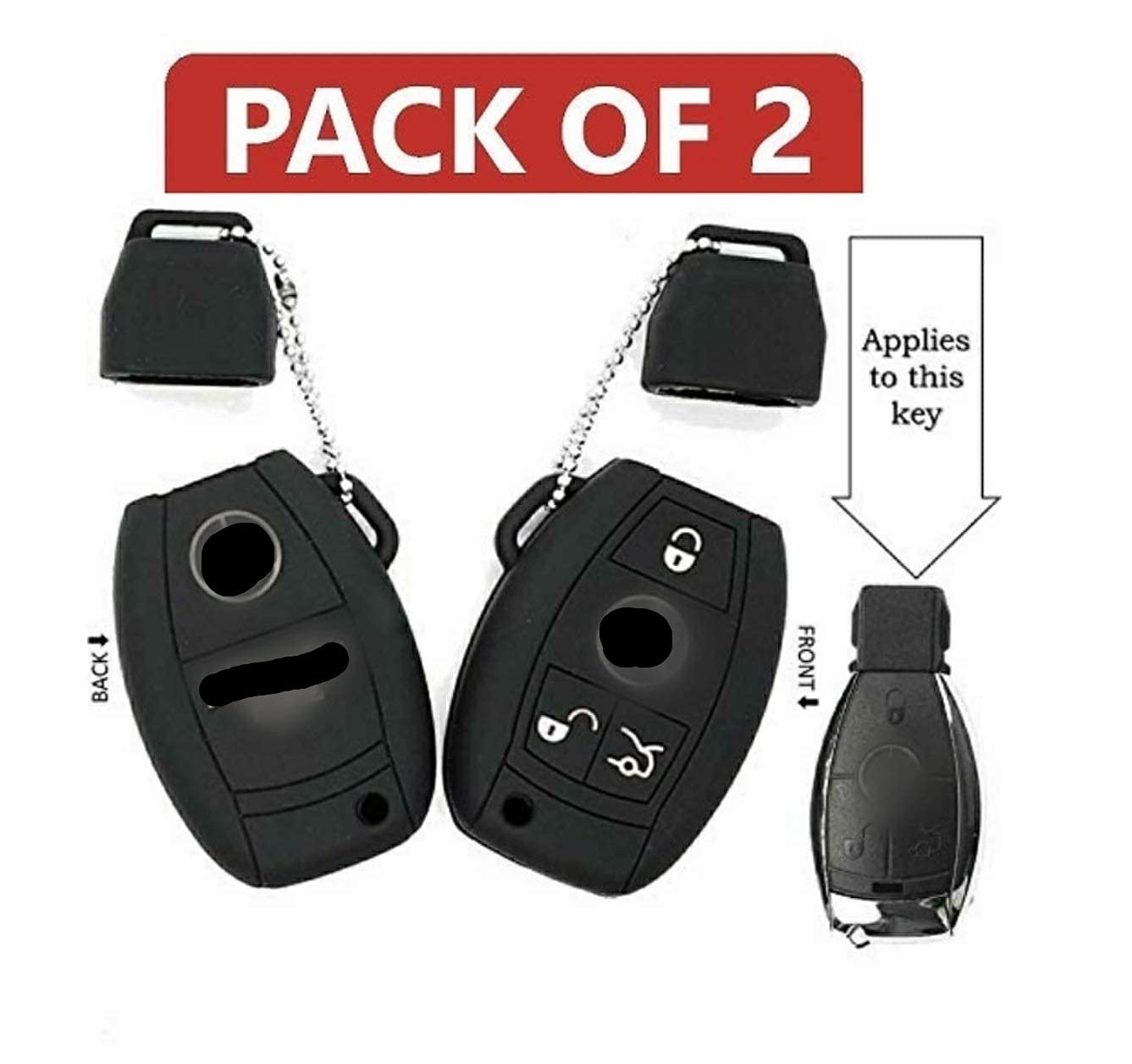 Silicone Flip Key Cover Compatible with Mercedes Benz 3 Button Smart Key (Black, Pack of 2) Image