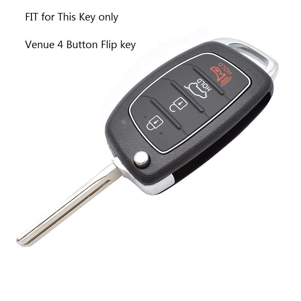 Silicone Key Cover Compatible with Hyundai Venue Flip Key (Black, Pack of 2)