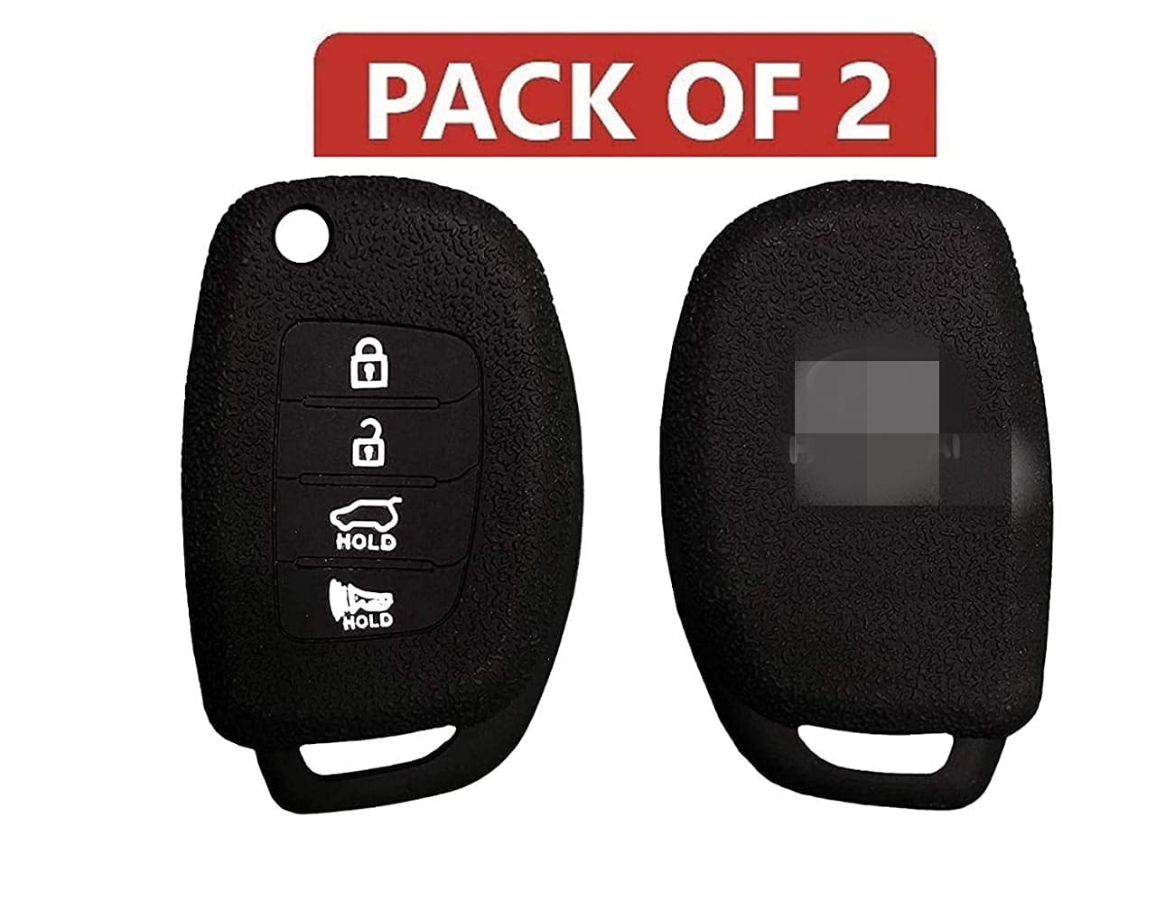 Silicone Key Cover Compatible with Hyundai Venue Flip Key (Black, Pack of 2) Image