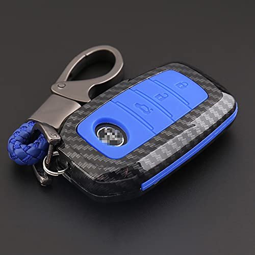 Carbon Fiber Key Fob Cover Shell Keyless Key Hard Case with Keychain for Toyota Fortuner 2,3 Button (Pack of 1,Blue) Image 