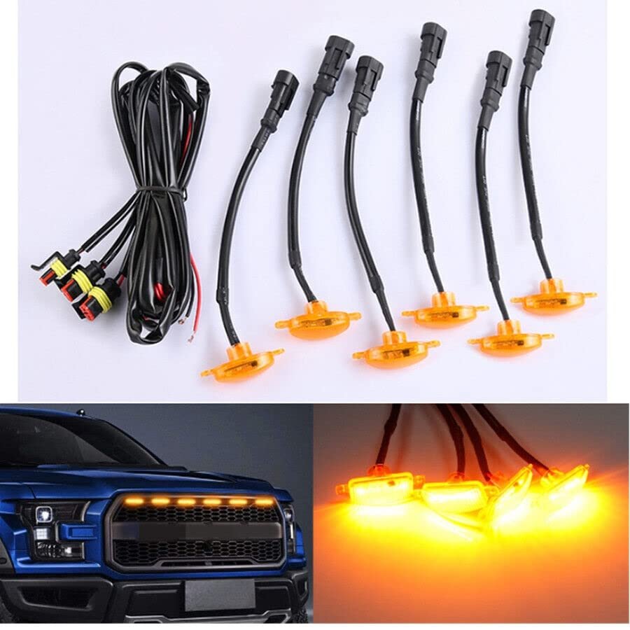 6 Pieces Yellow/Amber LED Lens Front Grille Running Light universal for car (Plug Design May Vary)