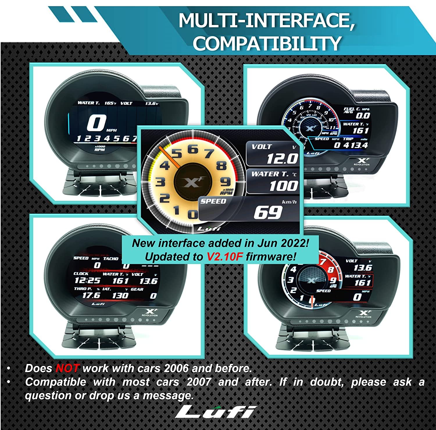  XF Revolution OBD2 Multi-Data Monitor Head Up Display Customizable, Accurate and Fast Response Gauge Display Meter Image 