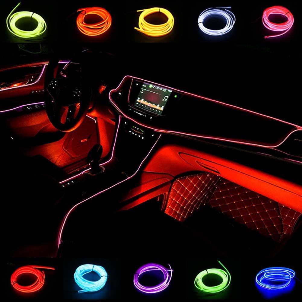 Car Lights Interior 3 Meter RGB El Wires Car kit 3m/9ft Cold Interior Trim Bright Car Decorative Atmosphere Neon Light Tube Circle Up (USB Plug) (RGBW)) Image 