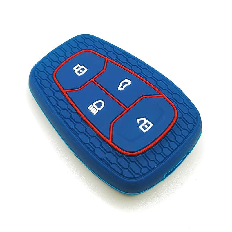 Silicone Key Cover Compatible for Tata Nexon, Harrier, Altroz, Tigor BS6, Punch, Safari 2021, Safari Gold 4 Button Smart Key (Pack of 1, Blue)