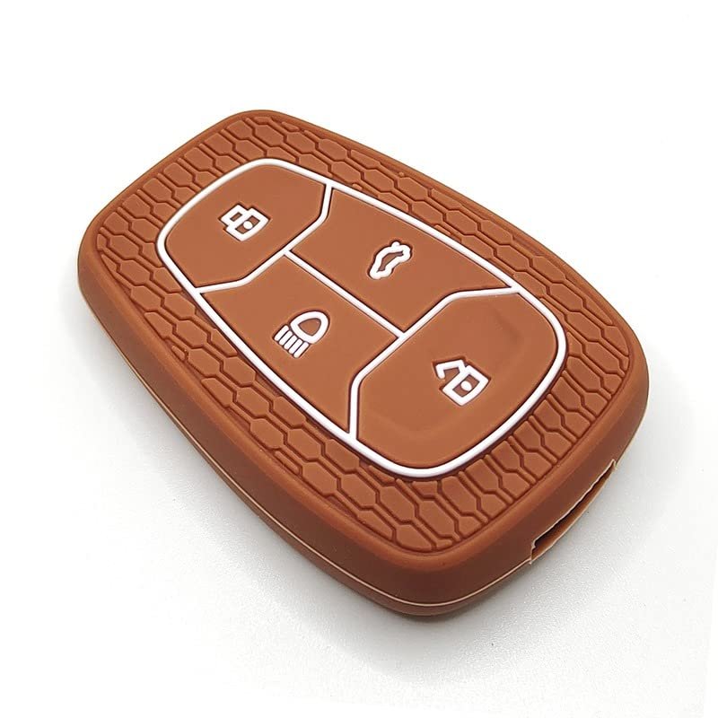 Silicone Key Cover Compatible for Tata Nexon, Harrier, Altroz, Tigor BS6, Punch, Safari 2021, Safari Gold 4 Button Smart Key (Pack of 1, Brown)
