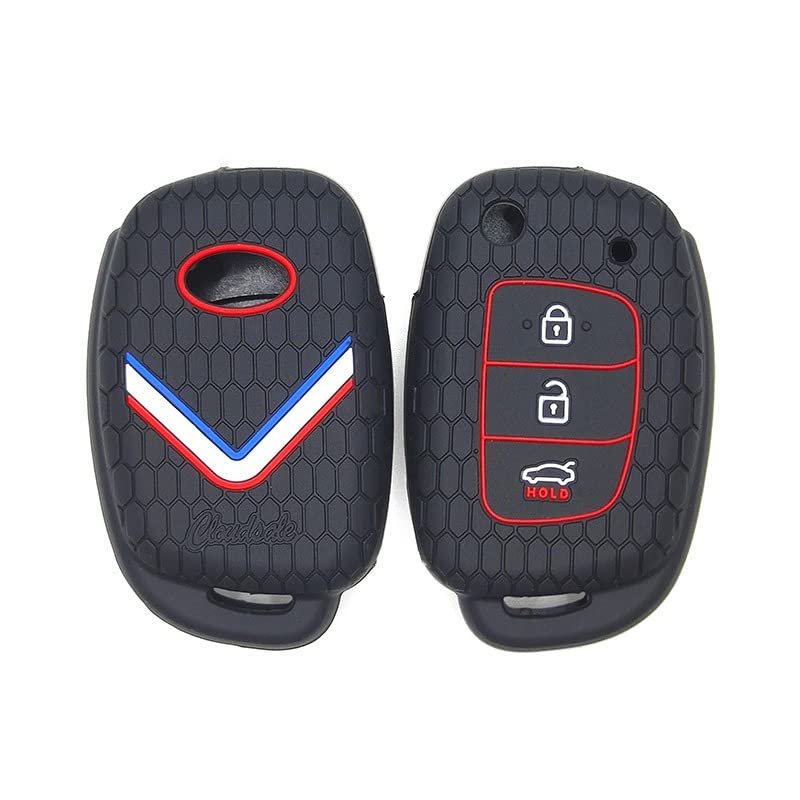 Silicone Key Cover compatible with Venue Aura Elite i20 Grand i10 Nios Xcent 3 Button Flip Key (Black) Image