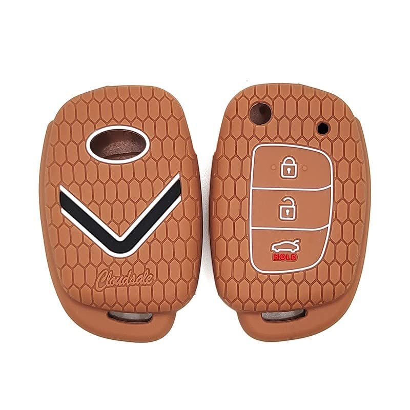 Silicone Key Cover compatible with Venue Aura Elite i20 Grand i10 Nios Xcent 3 Button Flip Key (Brown) Image