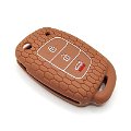 Silicone Key Cover compatible with Venue Aura Elite i20 Grand i10 Nios Xcent 3 Button Flip Key (Brown) Image 