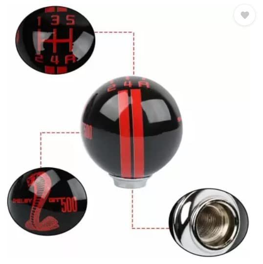 Gear 6 Speed Round Ball Type R S Shifter Cobra Manual Gear Shift Knob Trim Selector Red White Black Universal for car(Red on Black) Image 