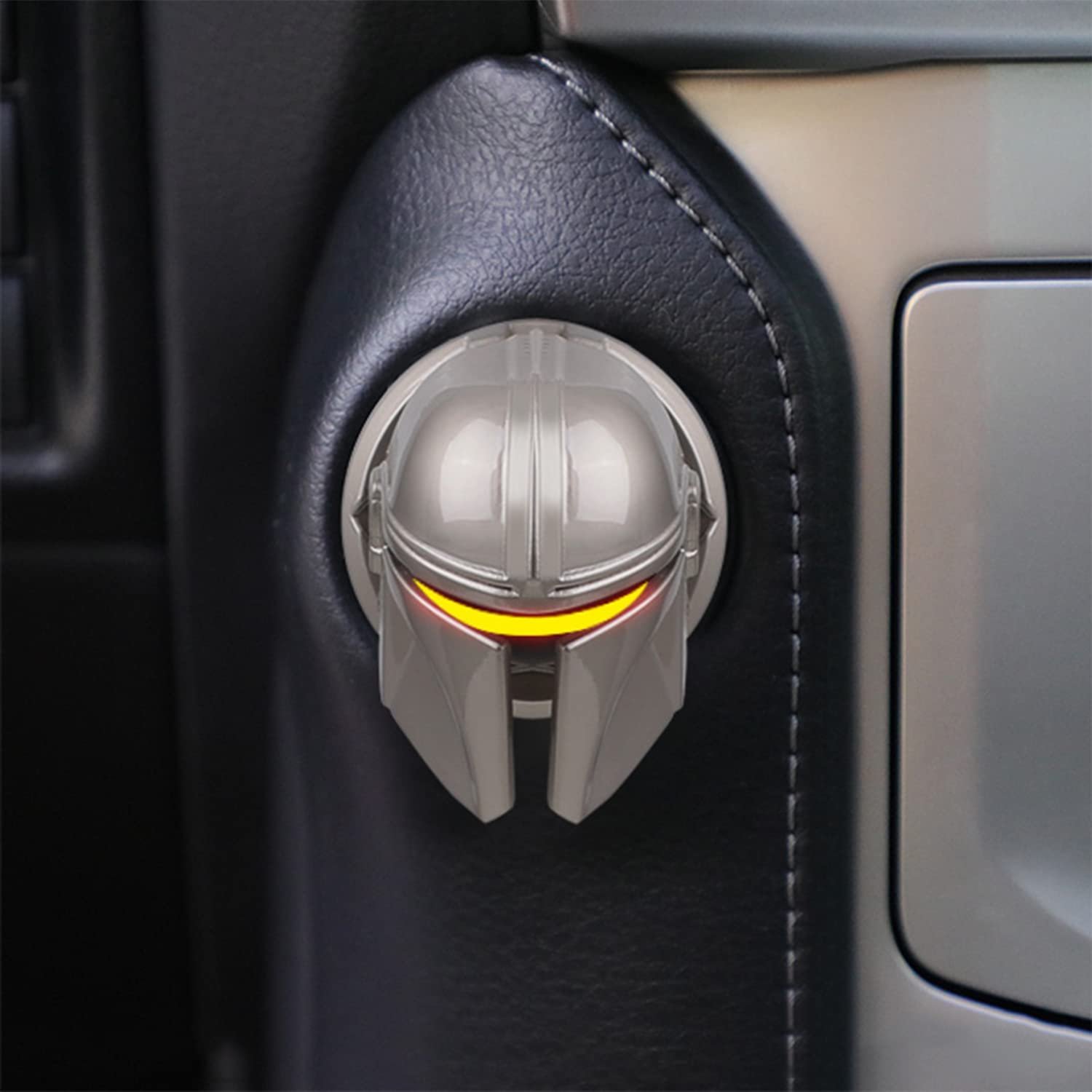 Mandolian Star Wars Push to Start Button Ignition Cover Car Engine Start Stop Button Cover Interior Universal Button Ring (Silver) Image 