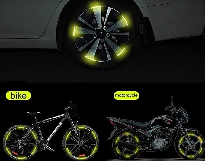 Car Bike Wheel Tyre Rim Decoration Radium Reflective Safety Warning Sticker (Yellow, Pack of 20 stickers) Image 