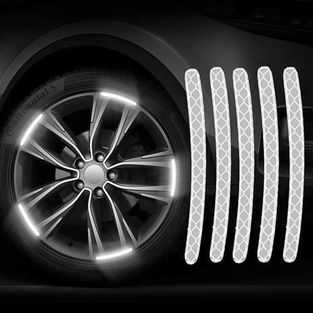 Car Bike Wheel Tyre Rim Decoration Radium Reflective Safety Warning Sticker (White, Pack of 20 stickers) Image 