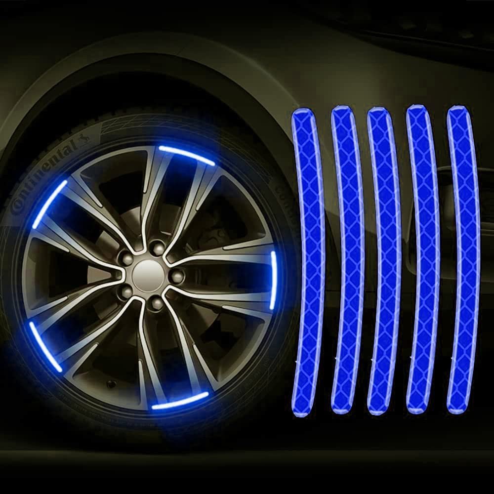 Car Bike Wheel Tyre Rim Decoration Radium Reflective Safety Warning Sticker (Blue, Pack of 20 stickers)