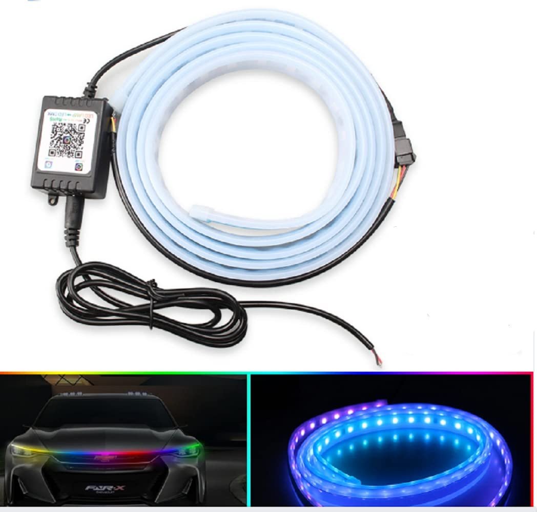 70 Inches Flexible Waterproof Car Hood Strip Led Light, APP and Remote Control Daytime Running Light for Cars, SUVs,Trucks