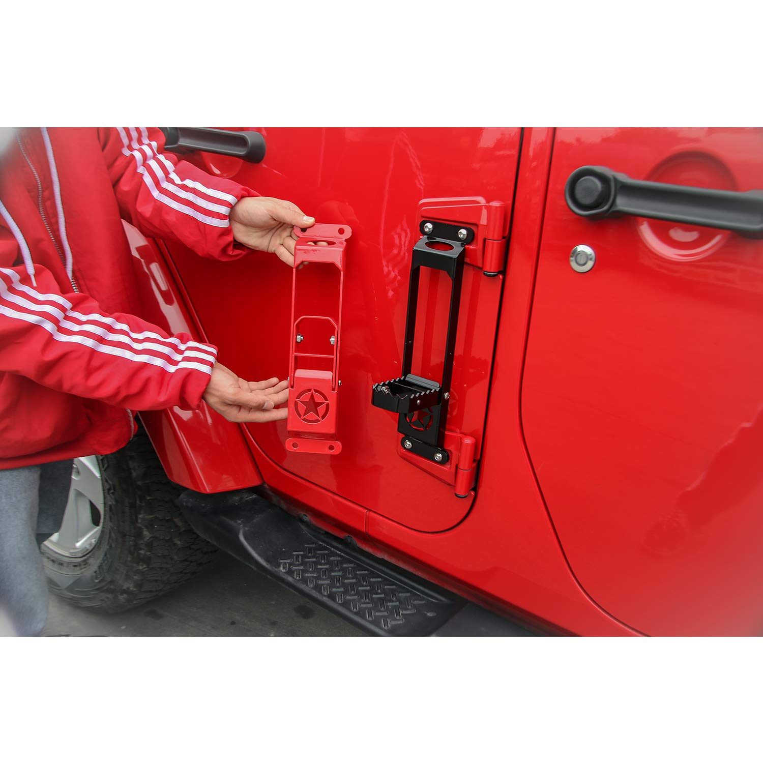 Star Metallic Door Hinge Step Compatible For Thar Cars (Set of 2, Red)