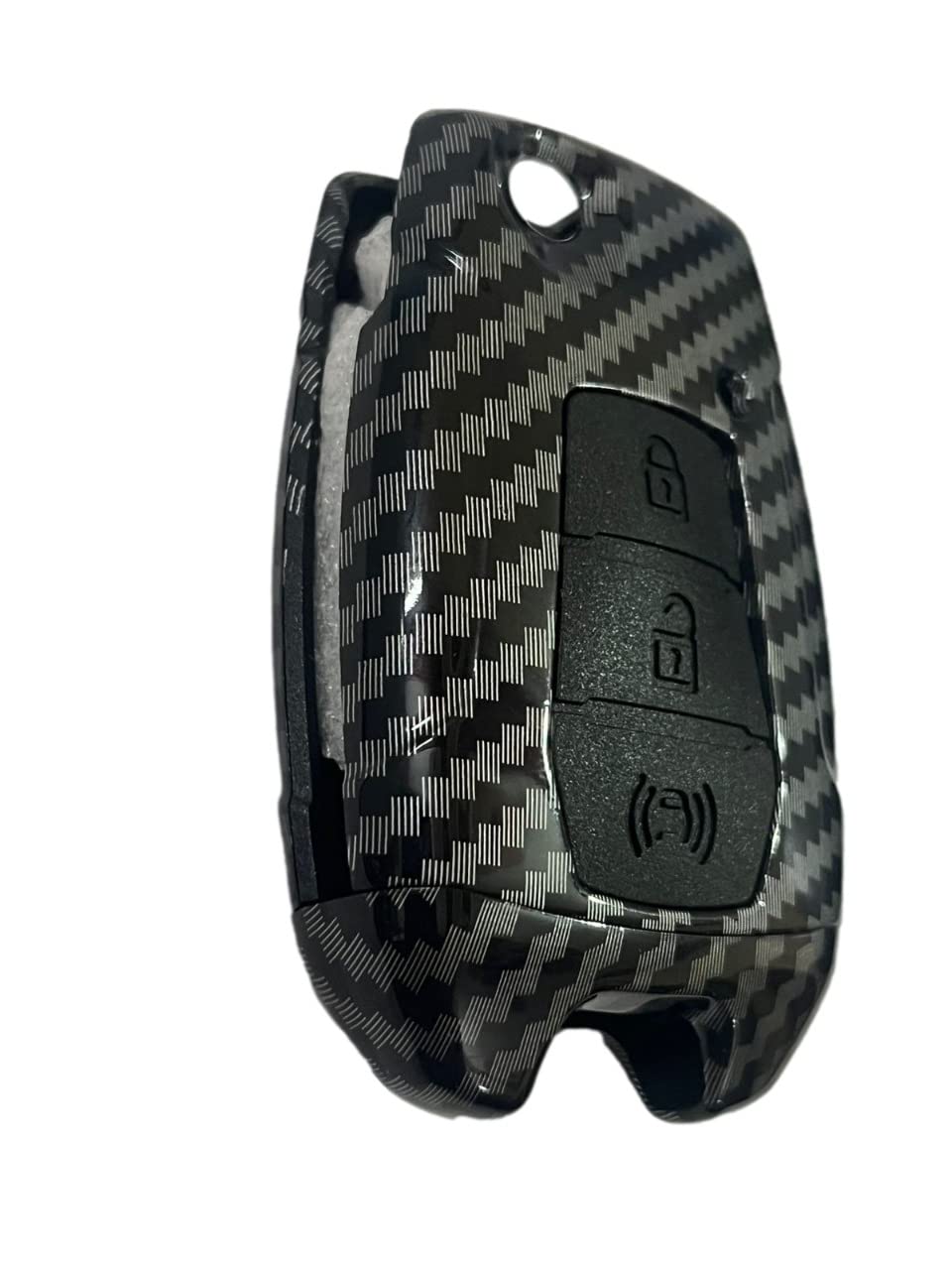 Carbon Fiber Car Key Cover Compatible with Mahindra XUV 300 and Alturas G4 Flip Key (Black)