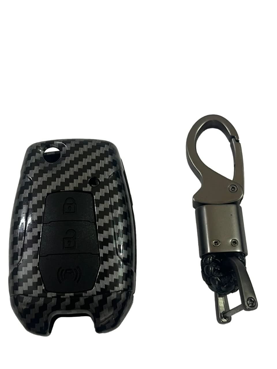 Carbon Fiber Car Key Cover Compatible with Mahindra XUV 300 and Alturas G4 Flip Key (Black) Image 