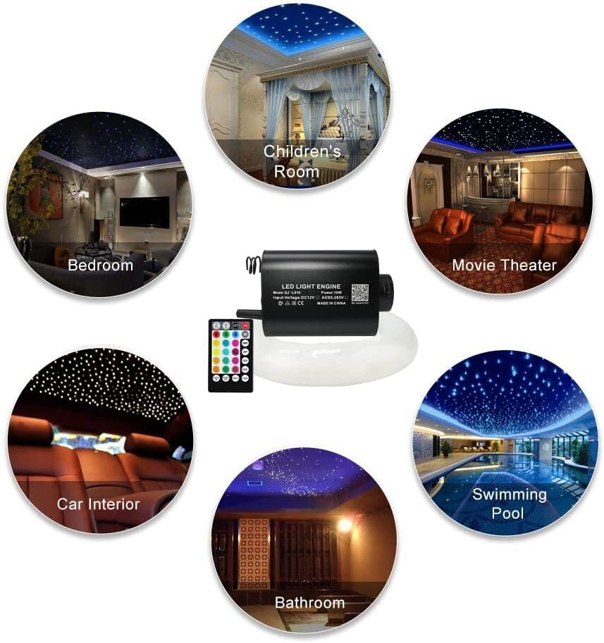 16W Fiber Optic Lights, Starlight Kit APP/Remote Control Sound Activated Mode For Car &Home Decoration,Optical Fiber Cable Strands 0.75mm/0.03in 6.5ft/2m 380 pieces Image 