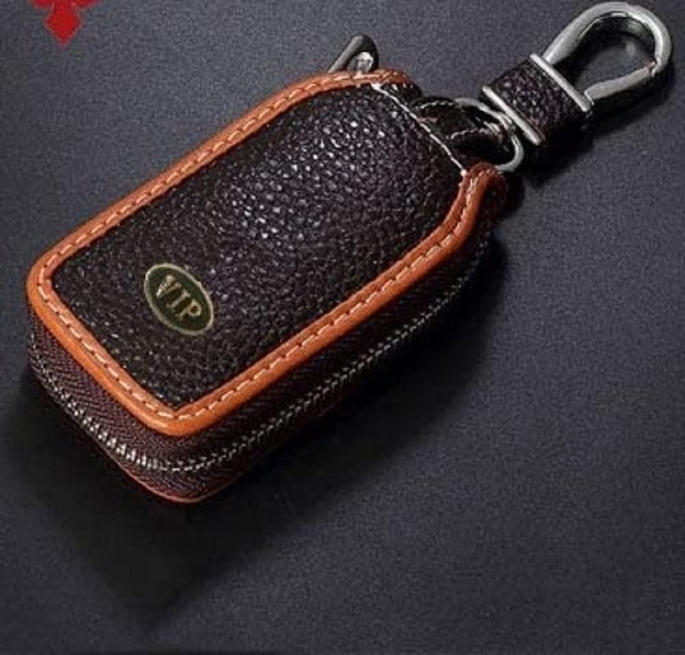 Car Key FOB Holder Protector case key Bag Wallet Cover Smart Key Chain with Metal Hook and zipper with Universal Fit (Brown Camel)