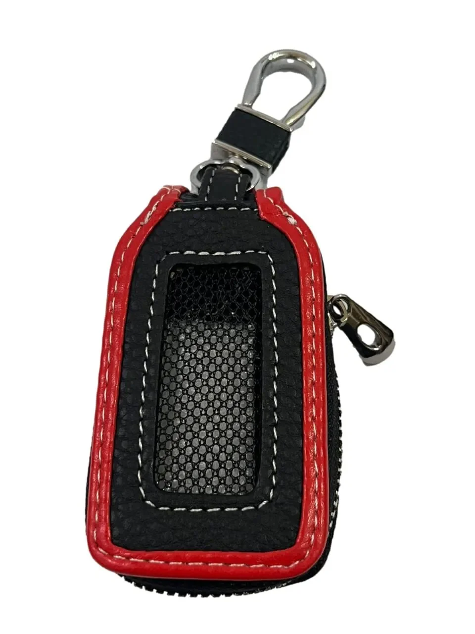 Car Key FOB Holder Protector case key Bag Wallet Cover Smart Key Chain with Metal Hook and zipper with Universal Fit (Black Red)