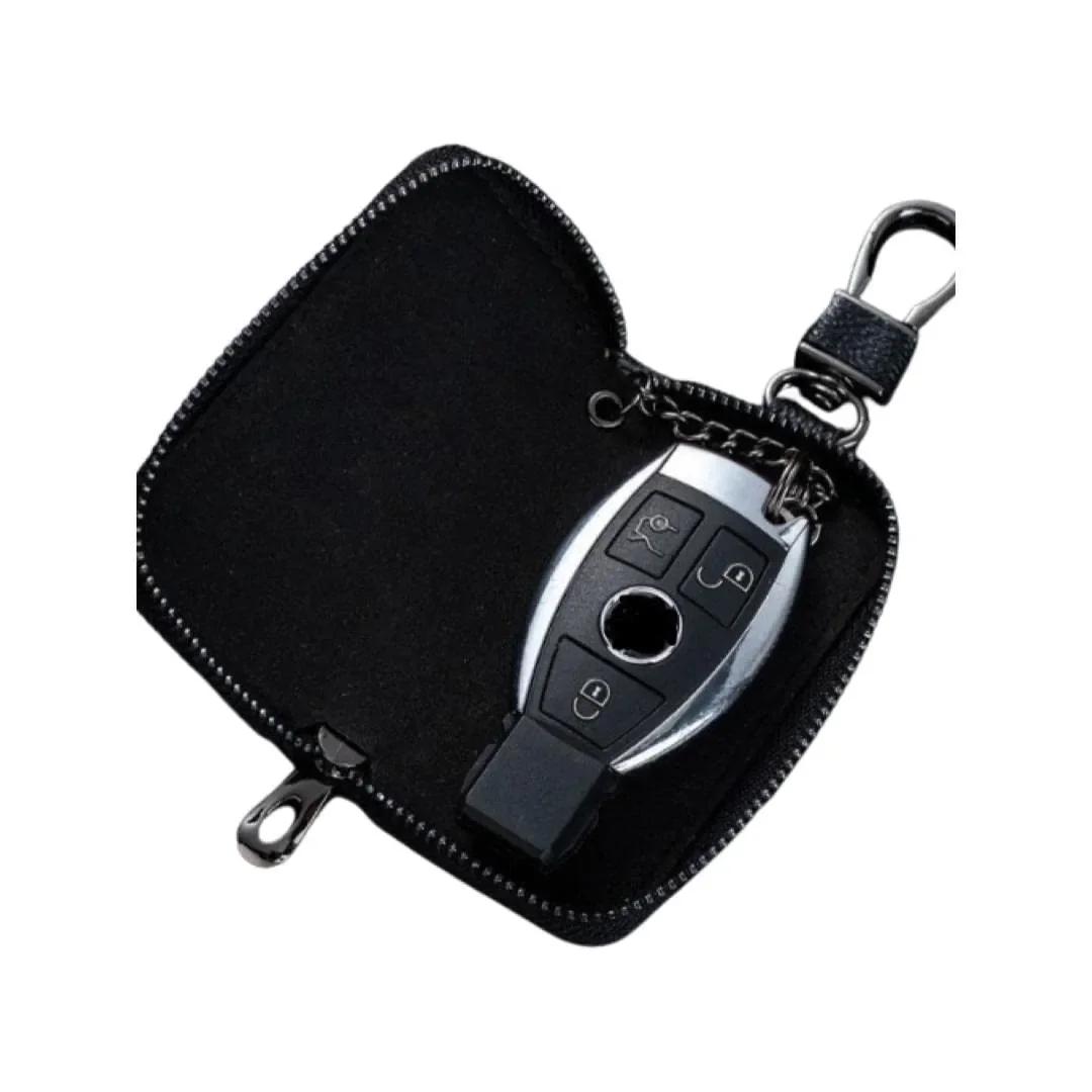 Car Key FOB Holder Protector case key Bag Wallet Cover Smart Key Chain with Metal Hook and zipper with Universal Fit (Black Checkbox)