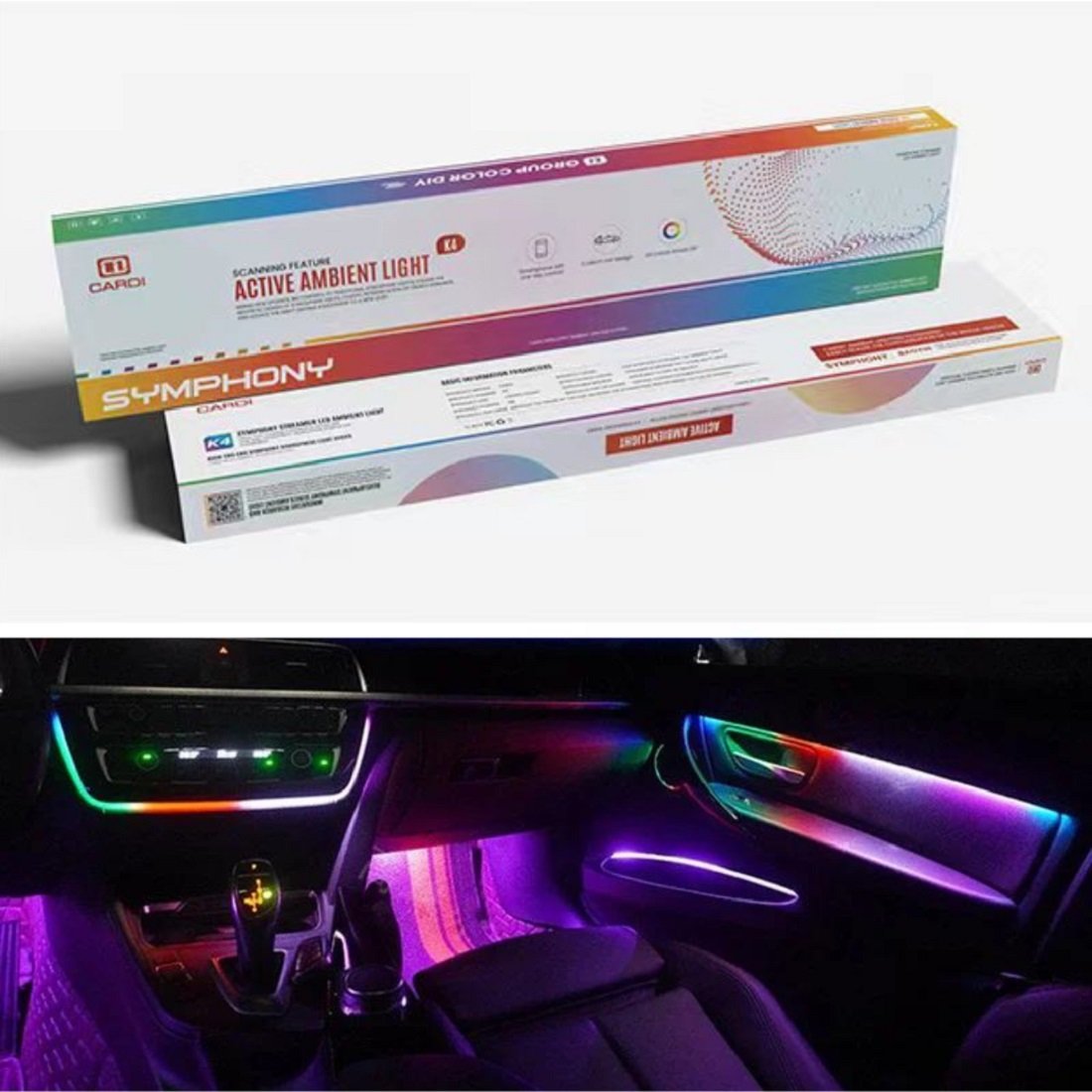 Cardi K4 Active Symphony 6th Generation 22 in 1 wireless LED Atmosphere Lights for Automotive Car Interior Ambient acrylic strips lighting