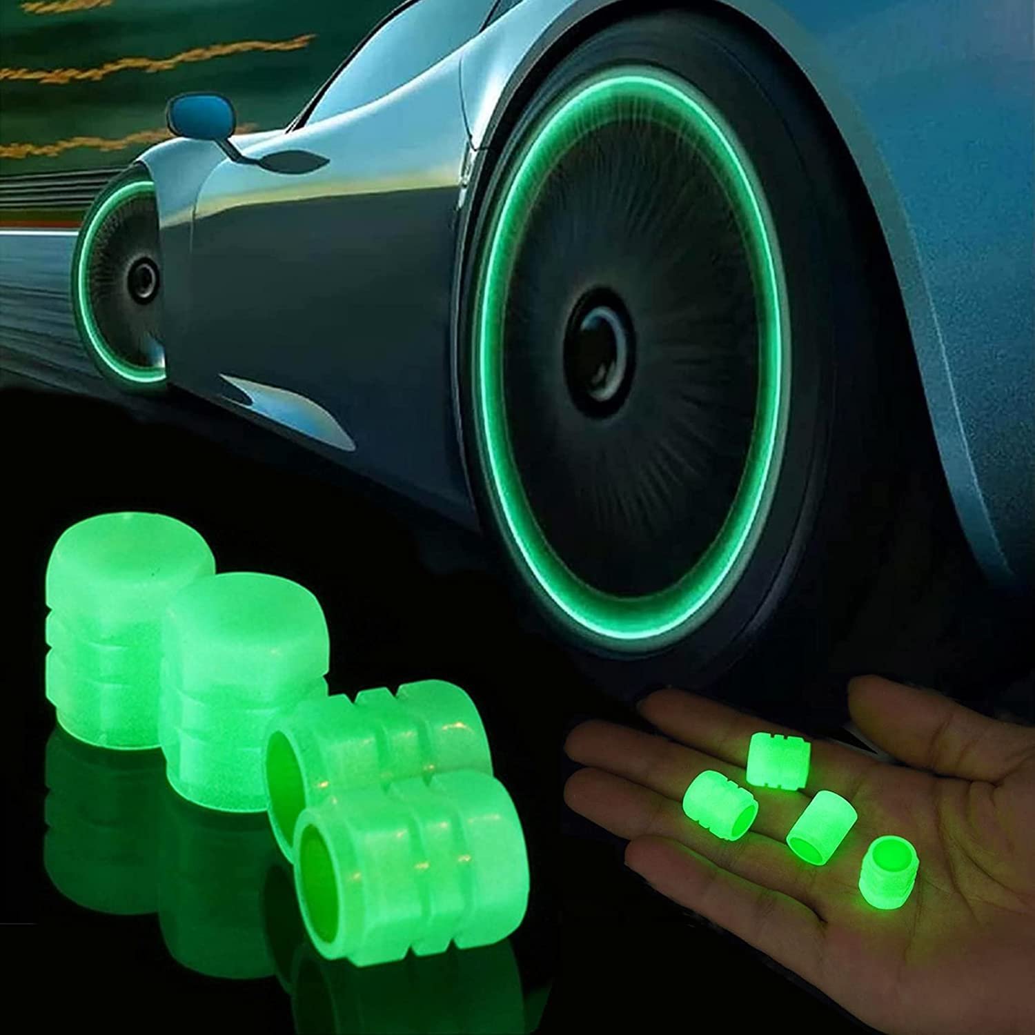 Car Wheel Tire Valve Lights Luminous Valve Stem Covers for Car Truck Motorcycles Bike(Pack of 4) Image 