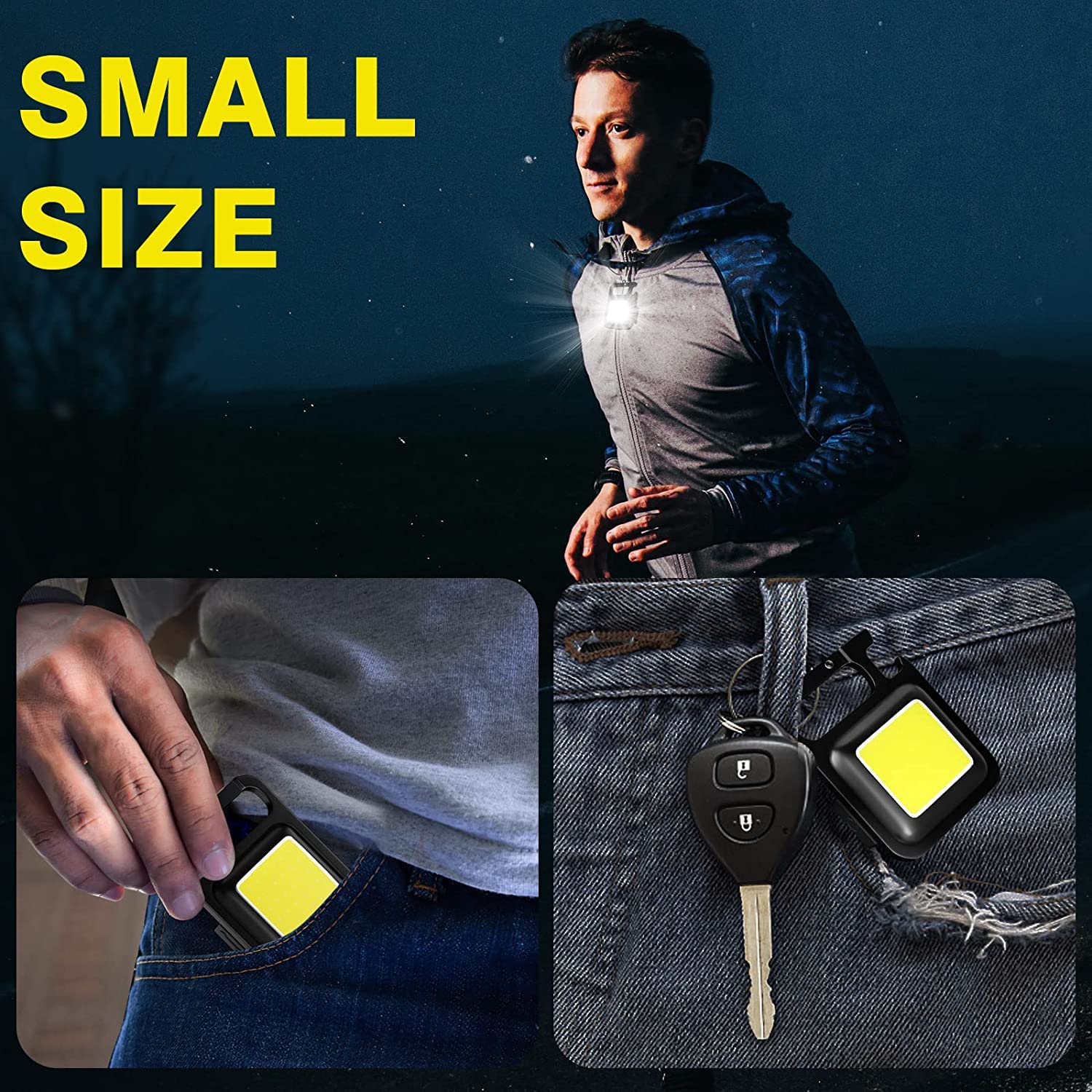 Keyring Torch, COB Keychain Work Light Mini LED Light 800 Lumens Rechargeable Flashlight Waterproof Emergency Lamp Mini Torch Keyring Light for Emergency Repair with Folding Bracket Image
