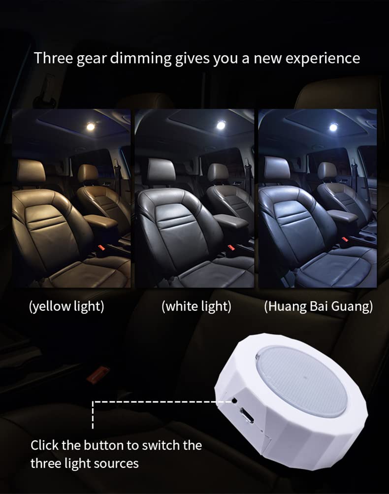 Car Ceiling USB Magnetic Multifunction Wireless Reading reachargeable Light For Car Roof Ceiling Lamp, Home, Etc (White, Blue and Warn White) Image 