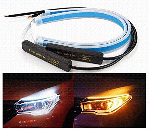 Cloudsale 60 cm Flexible White DRL Light for Cars & Bikes Yellow Indicator with Turn Sequential Flow with Adaptor (60 cm, Set of 2 Pieces) Image