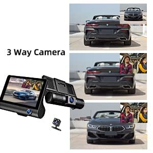  3 Way Car DVR Camera Driving Recorder Dash Cam Rear View Two Cameras Dual Lens Carcorder Night Vision Image 
