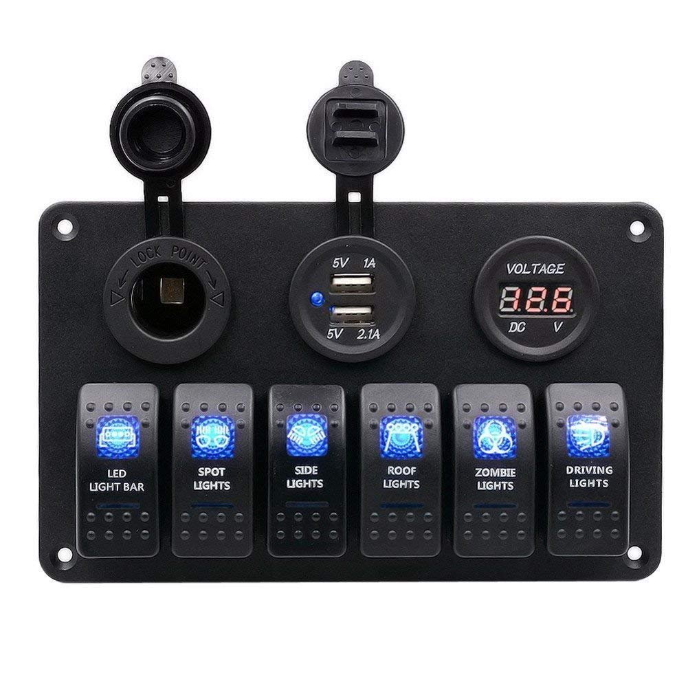 Rocket Switch Panel Circuit led Breaker along with Voltmeter and 2 USB Switches Image 